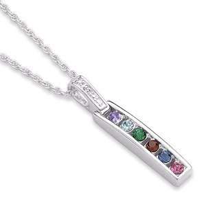  Sterling Silver Channel Set Birthstone Bar Pendant with 