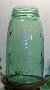Mason CFJ Co Patent 1858 Green Fruit Canning Quart Jar  