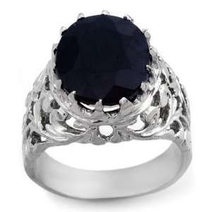    Genuine 12 ctw Blue Sapphire Mens Ring 10K White Gold Jewelry