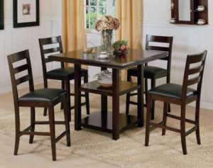 CAPPUCCINO WOOD COUNTER DINING TABLE SET w/ 4 CHAIRS  