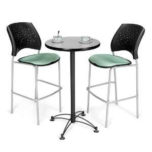  Cafe Table with Two Stars Breakroom Stools Forest Green 