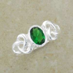 Irish Celtic Knot Ring Size 6   With Green Emerald Cubic Zirconia 
