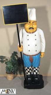   Mahogany Hand Painted Bistro Cook Chef Statue Figure w/ Chalkboard
