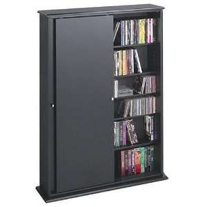   Black Finish Sliding Door Multimedia Storage Cabinet