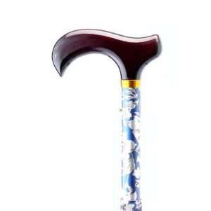   Aluminum Cane With Flower & Blue Background Design and Derby Handle