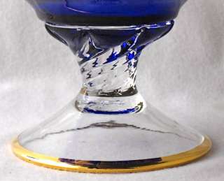 Murano Italian art glass gilt and enameled cobalt blue wine decanter 