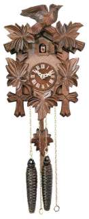Authentic Black Forest 9 One Day Cuckoo Clock with Bird & Leaves