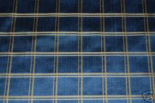   Checked Steel Blue Gold Damask Silk Fabric   Sold by the YARD