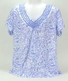 New JM Collection Spring Blue & White Cotton Knit Top Pretty XL  