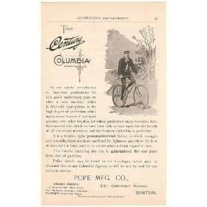 1892 Pope Mfg Co Century Columbia Bicycle Bike Print Ad (49436 