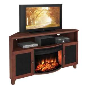   Corner Console With 25 Electric Fireplace In A Dark Cherry Finish