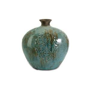   Regal Blue Antiqued Ceramic Vase with Crackle Glaze