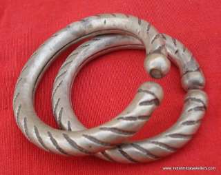 ANTIQUE TRIBAL OLD SILVER HOOP EAR PLUG EARRINGs iNDIAN  