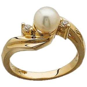   Gold Cultured White Pearl And Diamond Ring Jewelry Days Jewelry