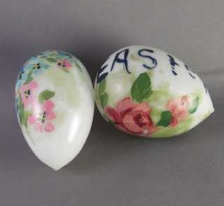   Victorian White Milk Glass Blown Easter Eggs~HANDPAINTED Flowers