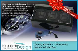 Glossy Black 6 + 7 Automatic Watch Winder Box 110~240V AC Power 