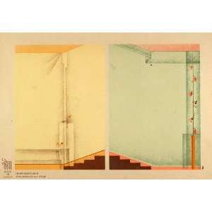  1928 Art Deco Wall Interior Design Steps Stairs Litho 