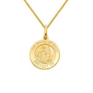  14K Yellow Gold Medium Religious Our Guardian Angel Medal 