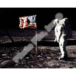 Astonaut Edwin Buzz Aldrin Jr. Poses by the American Flag Apollo 11 