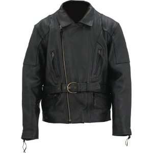 Evel Knievel Mens Black Genuine Leather Belted Touring Jacket