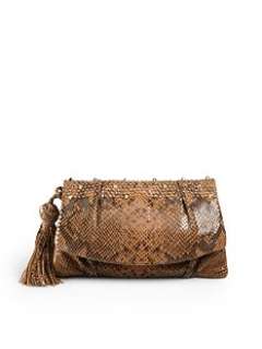 Alexis Hudson   Embossed Studded Leather Clutch/Amber