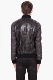 Pierre Balmain Black Leather Bomber Jacket for men  