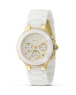 DKNY Medium Gold Plate and White Ceramic Watch, 38.5   Jewelry 