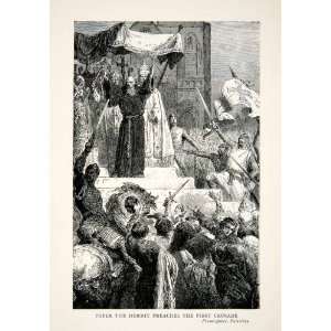 1900 Print Peter Hermit Preach First Crusade Medieval Knight Peasant 