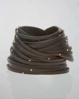 Double Wrap Studded Leather Bracelet, Black