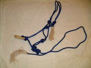 Black/blue rope cowboy halter & lead w/rawhide nose  