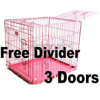42 3 Door Pink Folding Dog Crate Cage Kennel Three 2  