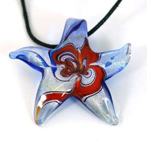 G3454 Vogue Murano Glass Blue Starfish Pendant Necklace  