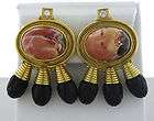 LARGE ESTATE ELIZABETH GAGE 18K GOLD GEM & DIAMOND EARRINGS