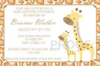 Printed GIRAFFE BABY SHOWER INVITATIONS BIRTHDAY PARTY INVITE neutral 