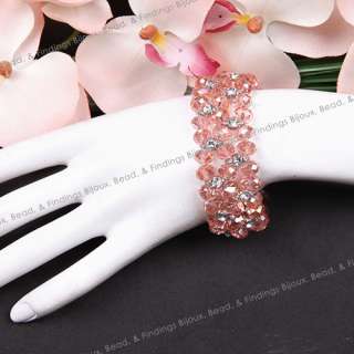 Pink Glass Bead Rhinestone Stretchy Bracelet 2202192  