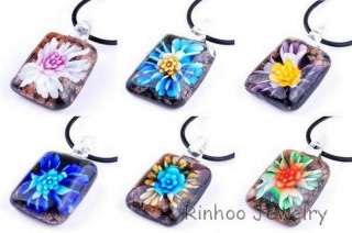 12p Square Gold Dust Glass Pendant Necklaces Flower IN  