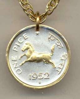 Gold on Silver Coin India 1 Pice Horse Necklace  
