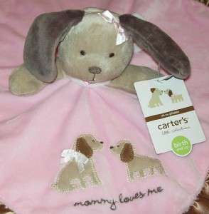 CARTERS Pink PUPPY DOG Lovey RATTLE Mommy Loves Me BROWN Security 