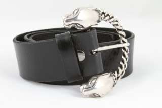 Black Italian Leather Belt Chained Panther buckle  
