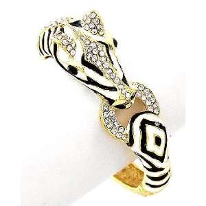   Look Zebra Enameled Golden Tone Cuff Bangle Bracelet Jewelry
