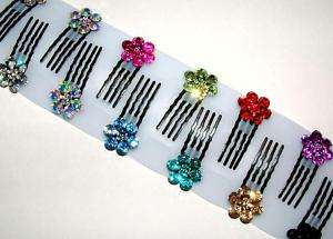 NEW Six (6) Rhinestone Flower Mini 1.5 Hair Combs  