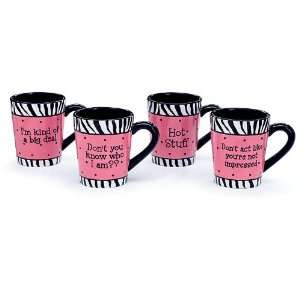  Big Deal Mugs Set of 4 Zebra & Hot Pink Coffee Mugs 