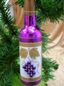 New Glass Red Wine Bottle Grapes Christmas Ornament  