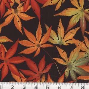  45 Wide Autumn Charm Leaves Black Fabric By The Yard 