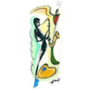  Sax Player by Alfred Gockel. size 12 inches width by 28 