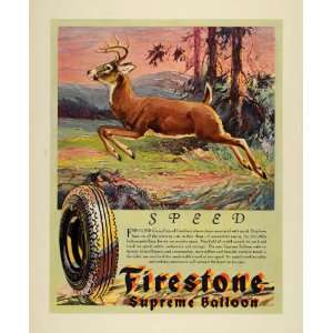  1930 Ad Firestone Supreme Ballon Tire Deer Buck Art 