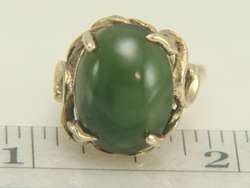 14k Yellow Gold Solitaire Jade Cabochon Ring  