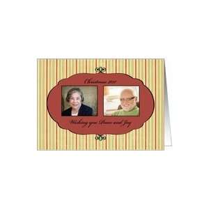   Christmas Card, Christmas 2011, green & red stripes, red frame Card