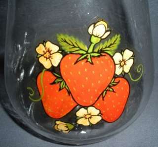 VINTAGE GLASS COFFEE JAR STRAWBERRY DECAL RED LID  