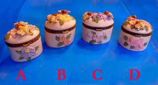 Set Of 4 Bumble Bee Ceramic Jewelry or Trinket Boxes  